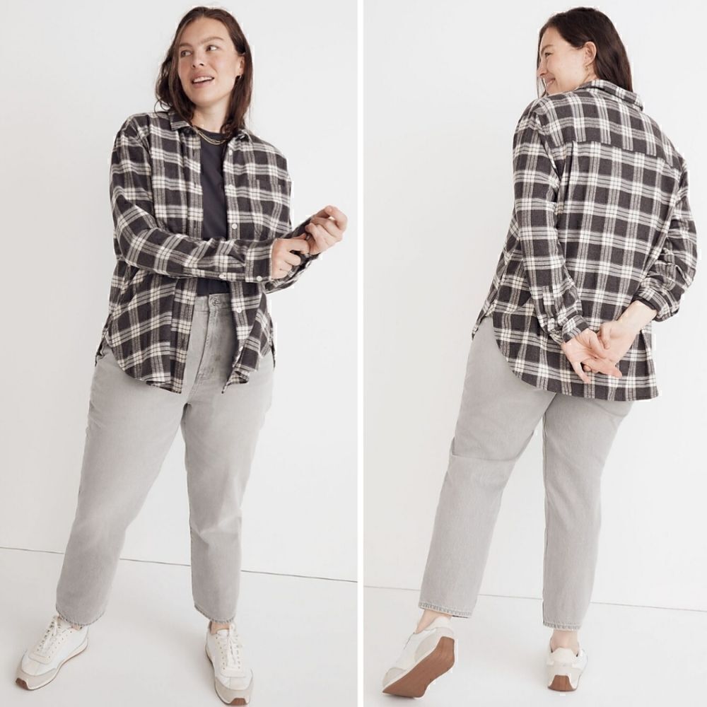 New! Madewell Oversized Flannel Ex-Boyfriend Swing Shirt Pinella Soft Plaid Top